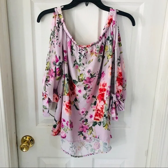 SWEET PEA purple colorful floral off the shoulder shirt Size medium - Picture 1 of 9